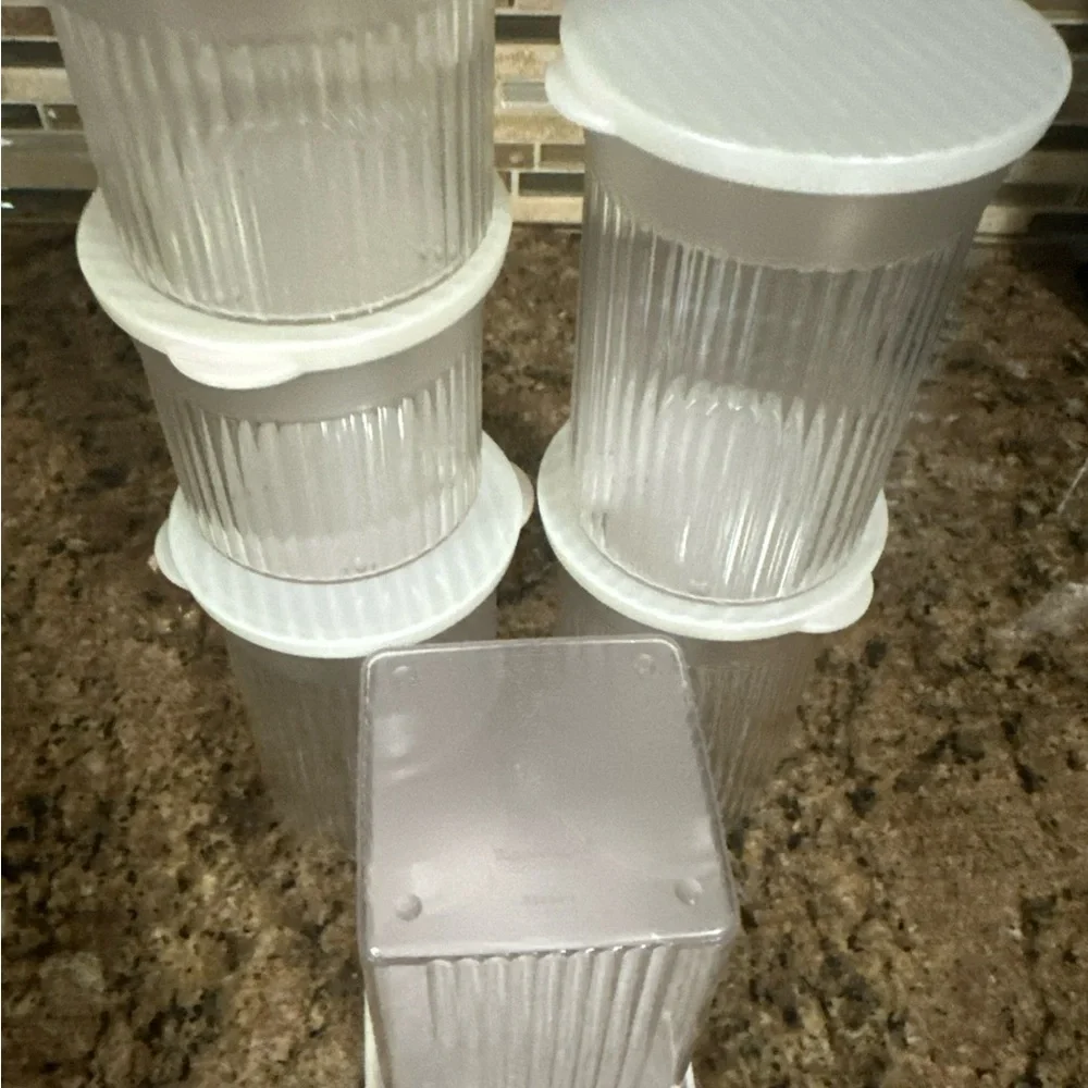Tupperware Family Mates 6pc RARE Containers Clear with Pearlescent seals